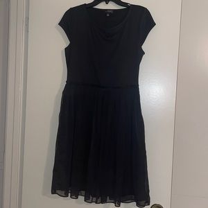 The Limited cap sleeve side zip fitted top flowy bottom empire waist dress black